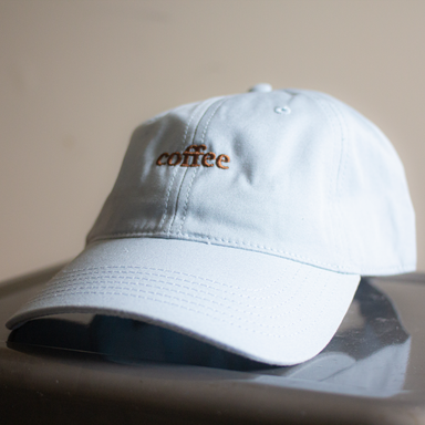 "Coffee" Hat - Pale blue with brown stitching - The Roasters Pack - Pale blue with brown text - Coffee Gear